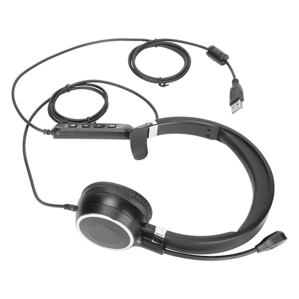 USB Business Headset ENC Brusreducerande Enkelt Öra Stöd Högtalarvolymjustering Tyst Trådbundet Hörlurar med Mikrofon