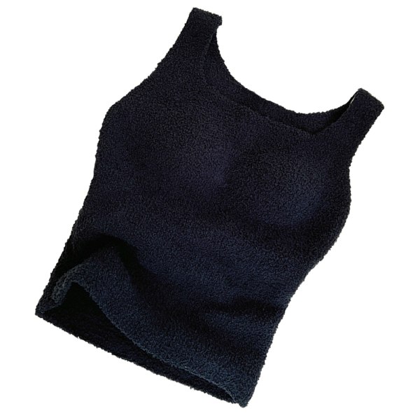 Fluffy Pyjamas Set Crop Tank Top Loungewear-Black L