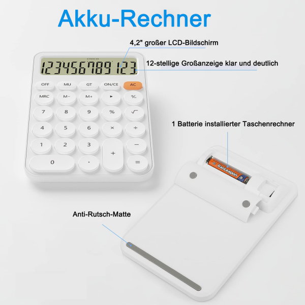 12-siffrig miniräknare skola, bordsstorlek 16 x 11 cm, stora knappar, lätt att trycka på LCD-skärm, 15° lutande skärm för miniräknare barn