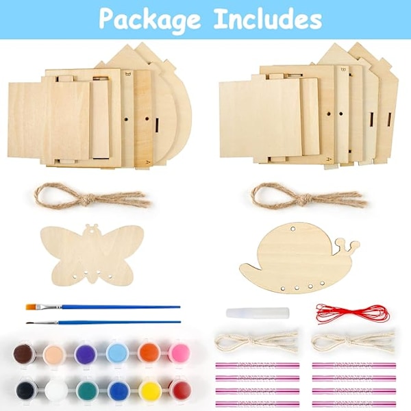 Fågelhus-kit för DIY, 2 set ofärdiga fågelhus i trä för