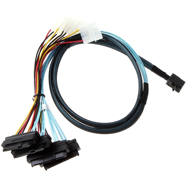 Intern Mini SAS SFF-8643 till (4) 29-stifts SFF-8482-kontakter med SATA-ström, 1M / 3,3FT