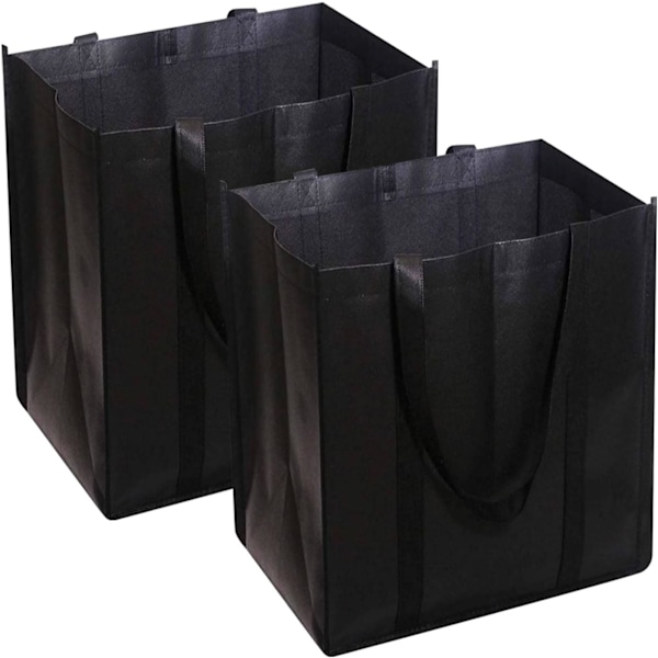 Återanvändbara Shoppingkassar 2-pack Svart Livsmedelskasse med Flera Handtag - Daglig Användning Kasse, Svart, 32 38 25cm