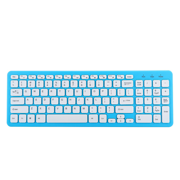 Kompakt trådlöst tangentbord och mus-set i full storlek, 2.4G ergonomisk design för ökad skrivkomfort och tysta klick (Blå)