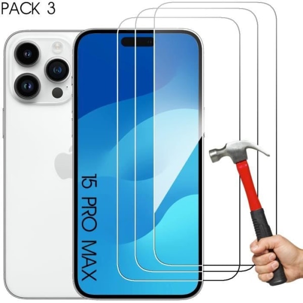 Härdat glas för iPhone 15 Pro Max - 3-pack - 9H transparent skärmskydd