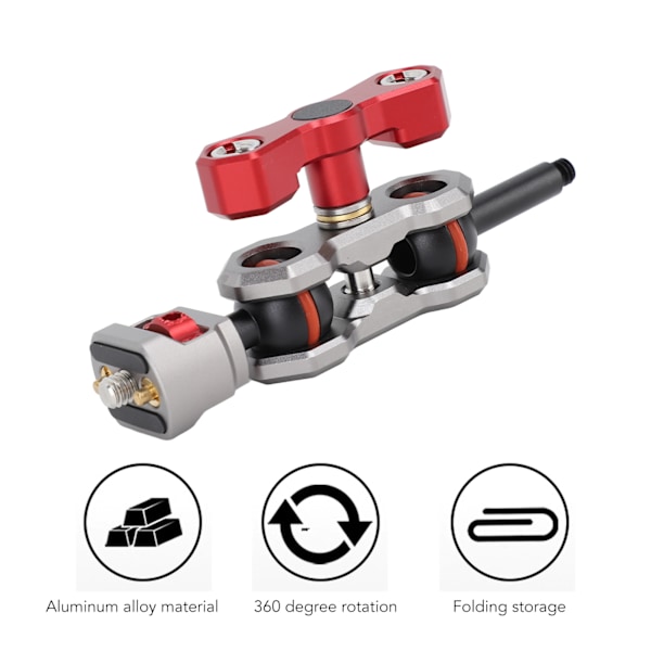 360 Graders Rotation Articulerande Arm Dubbelt Kulhuvud Justerbar Articulerande Arm med Infällbara Stift 1/4 Tums Skruv för Monitorer Mikrofoner
