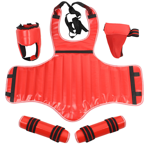 4 st/set Universal Utomhus Boxning Kamp Skyddsutrustning Huvud Kropp Ljumsk Leg Guard (Röd M)