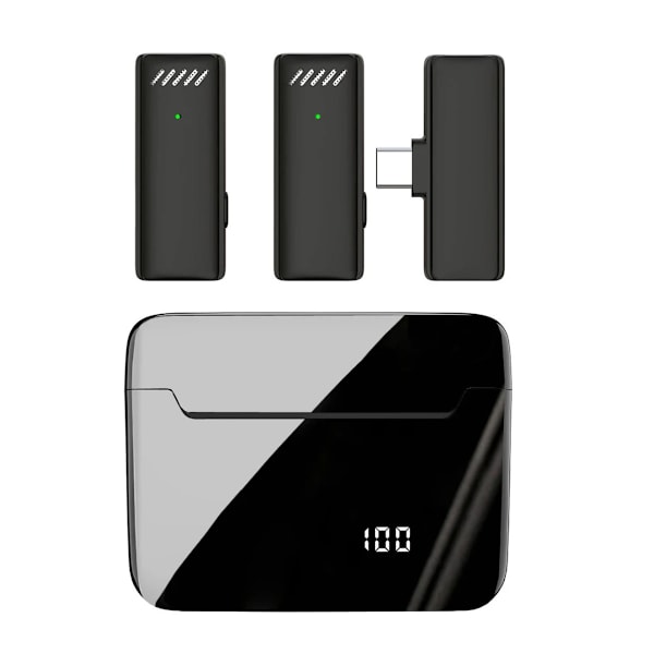 Högpresterande mikrofonkit, trådlösa lavaliermikrofoner med laddningsfodral, brusreducering för kristallklart ljud, Plug-And-Play minimikrofon,