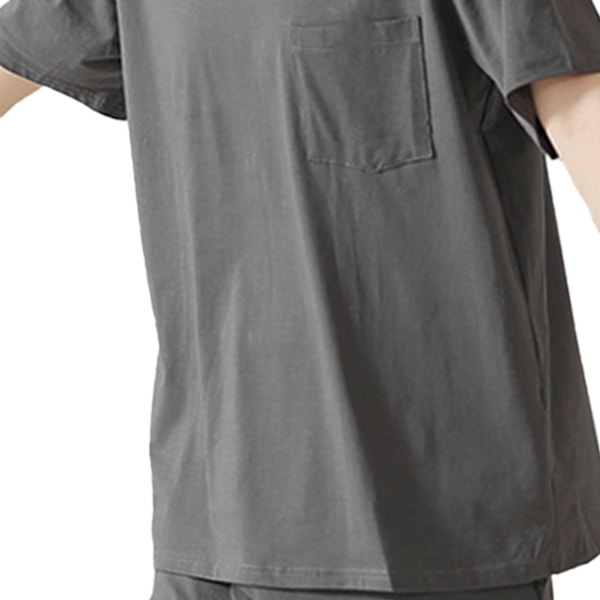 Kortärmad pyjamas för män, nattkläder, grå, konstfiber, mjuk sommarskjorta och shorts, sovkläder, loungewear-set, grå XXL