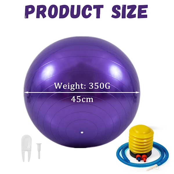Mjuk träningsboll, Anti-Burst Yogaboll Stolstöd, Stabilitet Swiss Ball med Pump för Graviditet Förlossning, Träning, Workout, Fitness, Balans, Purple