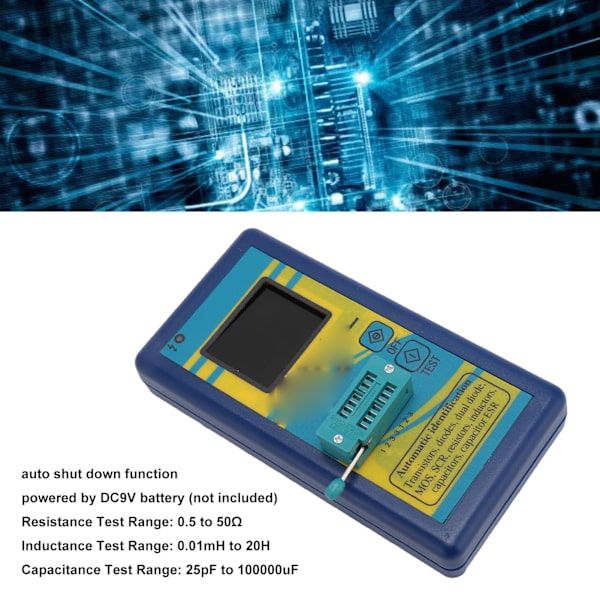 Transistortestare 1,8 tums TFT Färgskärm NPN PNP Autoidentifiering Mosfet Automatisk Kontroll för Testning Detektion Blå