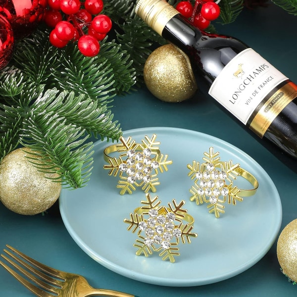 12st Snowflake Servettringar Jul Servettringar Hållare för golden