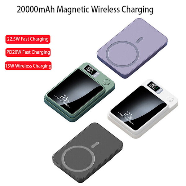 Mini 20000mAh trådlös magnetisk powerbank snabbladdare för iPhone mobiltelefon