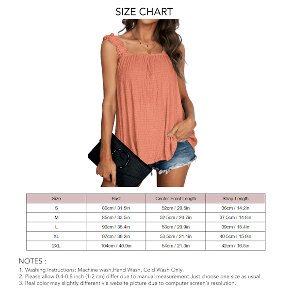 Dam Casual Volang Kant Camisole Topp Rynkad Rem Ärmlös Enfärgad Tank Top för Sommar Orange XXL