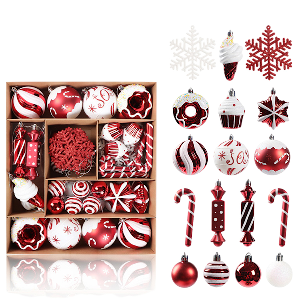 Julgransprydnader Set, Dekorativa Hängande Kulor för Julgranar Julfest Dekor Red and white