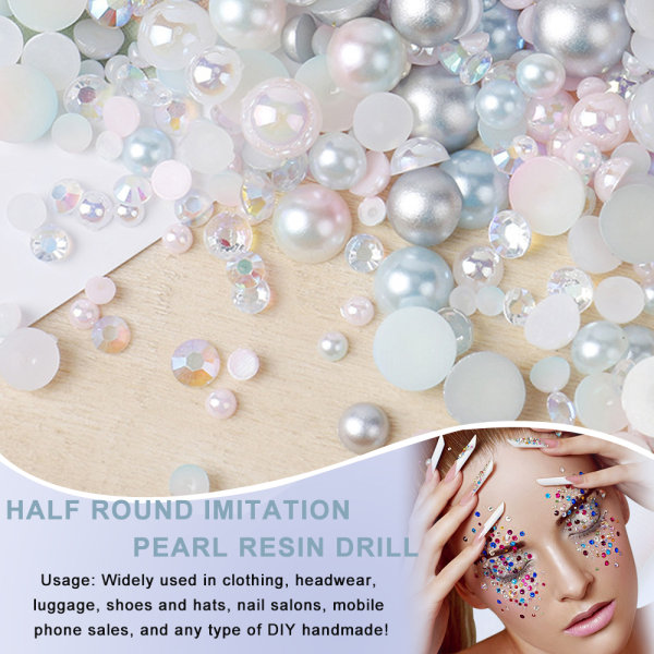 Halvpärlor för hantverk Flatback Pearls Pärlor Set för DIY Nail Face Art Hantverksdekoration, blandade storlekar 3-10 mm