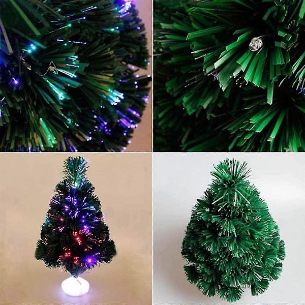 42cm Små Julgranar, Fiberoptiska Julgranar Med 8 Färgväxlande Iriserande LED-lampor Konstgjorda Förbelysta Mini Bordsgranar (FMY)