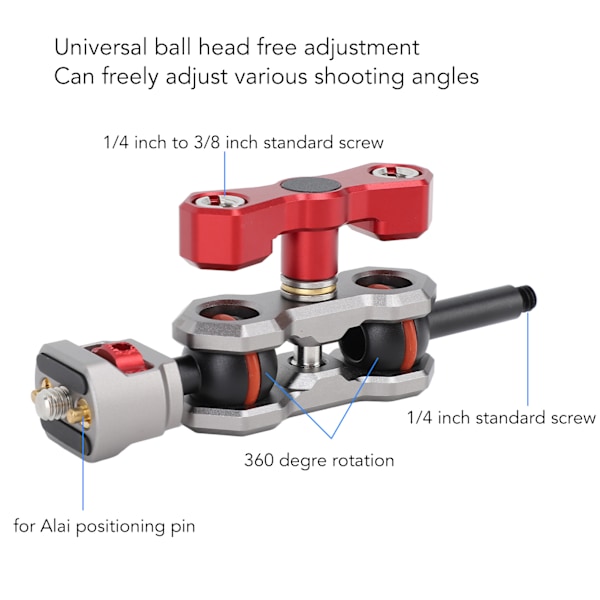 360 Graders Rotation Articulerande Arm Dubbelt Kulhuvud Justerbar Articulerande Arm med Infällbara Stift 1/4 Tums Skruv för Monitorer Mikrofoner