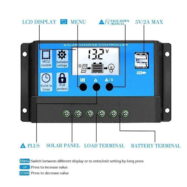 Solcellsladdningsregulator 30A - 100A PWM Solpanel Regulator Regulator 12V/24V Med USB; Solcellsladdningsregulator 30A 10A 20A PWM Solcellsladdningsregulator Daul