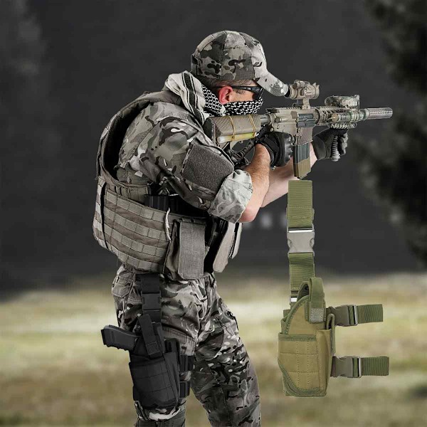 Benhölster, Taktiskt Lårpistolhölster, Justerbart Högerhands Lårhölster för Män, Benhölster Military Green