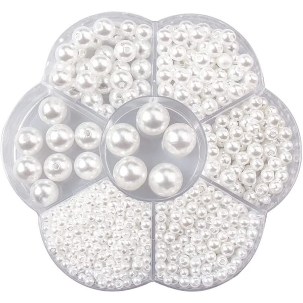 Förpackning med 1150 vita runda pärlor 3/4/5/6/8/10/12 mm Vita konstpärlor smycken Göra pärlor konstpärlor med hål för kläder, halsband, armband,