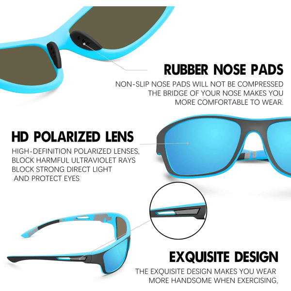 Square polariserade solglasögon för män med UV-skydd med justerbart fjädergångjärn i metall för fiske körning