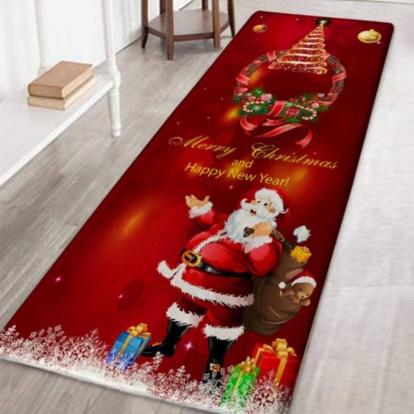 Weihnachtsteppich 3D Rutschfest Weihnachtsdruck Teppich Wohnzimmer Boden Küche Badezimmer Teppich Weihnachtsmann & Reh Weihnachtsbaum Schneemann