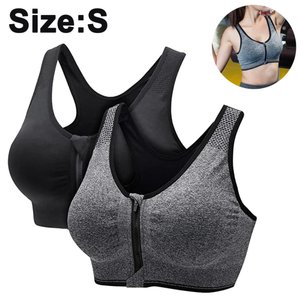 2 st Dragkedja fram Sport BH High Impact Strappy Back Support Workout Top