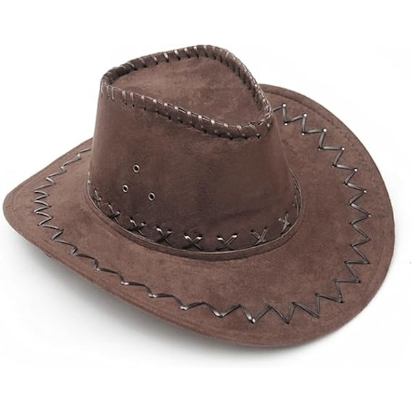 Cowboyhatt med dragsko Västerländsk Cowboyhatt Maskeradklädsel Äkta Gunslingerhatt Mocka Cowboyhatt för Män Kvinnor