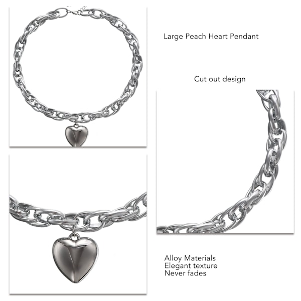 Lagerhalsband med tjockt hjärta O-format Modernt Personligt Tjockt Halsband för Kvinnor ZW1896 Vit En Storlek