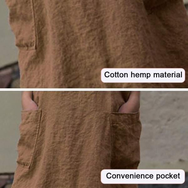 Ryggförkläde i bomull linnekors med fickor-Khaki-M