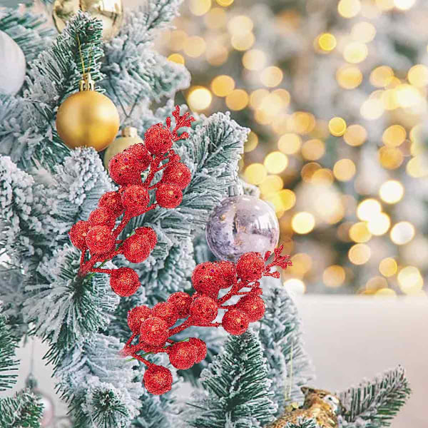 Julglitterbärstjälkar, 20 cm konstgjorda juldekorationer för julgransprydnader, DIY julkrans, hantverk, helg- och heminredning Red