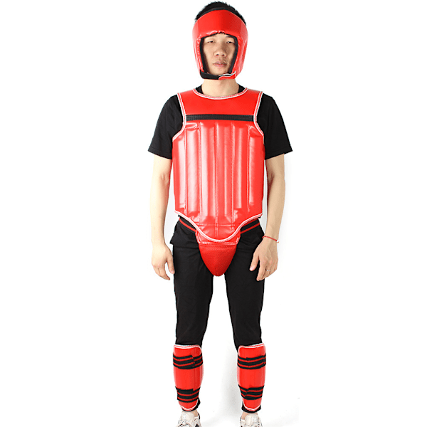 4 st/set Universal Utomhus Boxning Kamp Skyddsutrustning Huvud Kropp Ljumsk Leg Guard (Röd M)