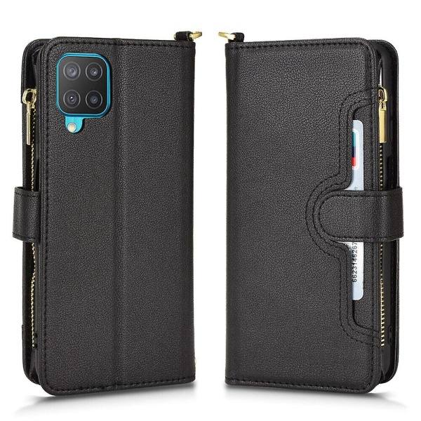SQBB Kompatibel med Samsung Galaxy A12/m12 Fodral Cover Fickfodral Magnetisk plånbok Premium läderkorthållare Skyddande case