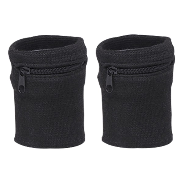 Dragkedja svettband med ficka handledsband fotledsväska (2-pack)
