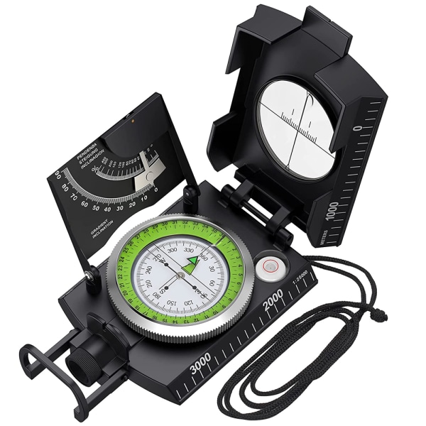 Militär marschkompass, professionell fickkompass, bäringskompass, kompass med klinometerrem - svart