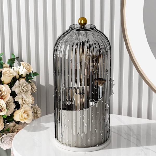 Sminkborsthållare Organizer med lock, 360 roterande genomskinliga dammsäkra sminkborstar Organizer för Vanity skrivbordsbänkskiva för badrum
