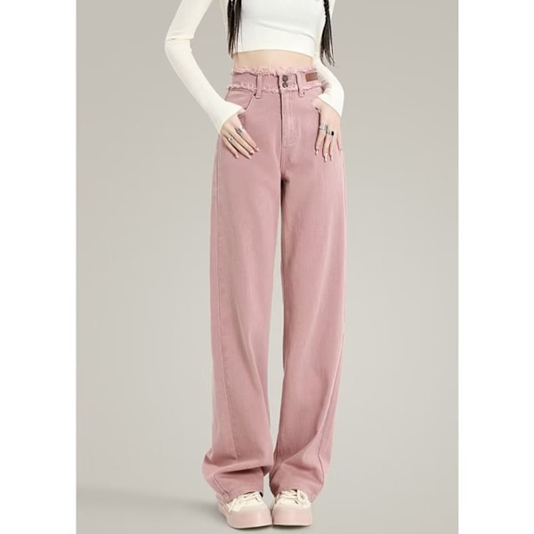 Dam Byxor Vida Ben Raka Ben Hög Midja Lös Bekväm Dam Långbyxor för Vardag Fest Resor Rosa L