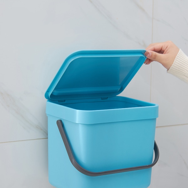 Biomülleimer 6l mit Deckel und Henkel für die Küche, Kunststoff (PP) BPA-frei, blau/anthrazit, 6l (23,5 x 20,0 x 20,8 cm)