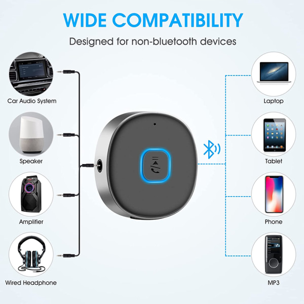 Bärbar 3,5 mm Aux Bluetooth biladapter, Bluetooth 5.0 trådlös ljudmottagare för bilstereo/hemstereo/kabel