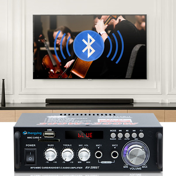 Kompakt HiFi Stereo Förstärkare, Bas & Diskantkontroll för Personligt Ljud & FM-funktion för Varierande Lyssning