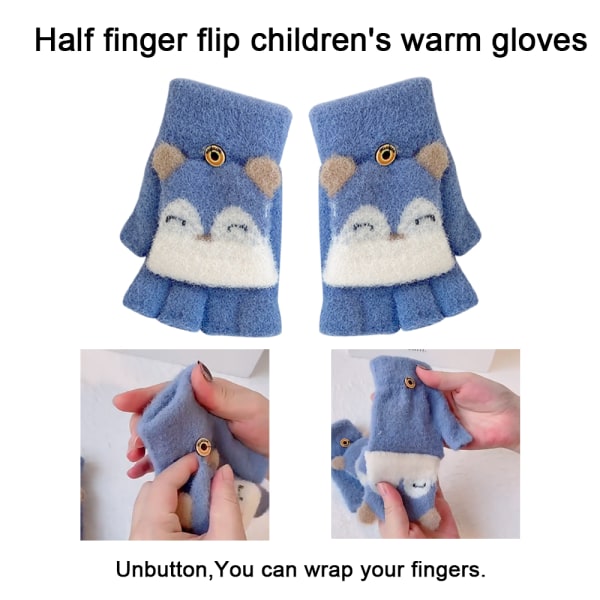 Söta Baby Barn Ull Vinter Fingerless Handskar Stickad-blå