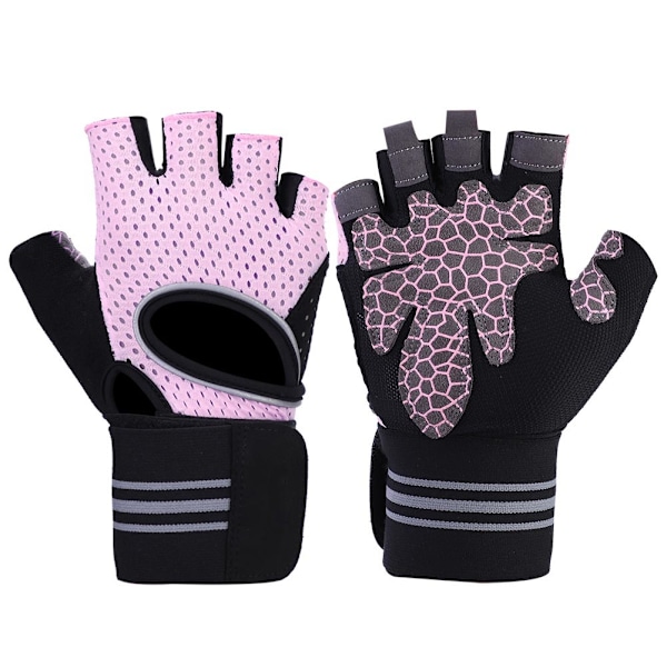 BOODUN 1 Par Halkskydd Sport Viktlyftning Halvfinger Skydd Gymhandskar (Rosa, L)