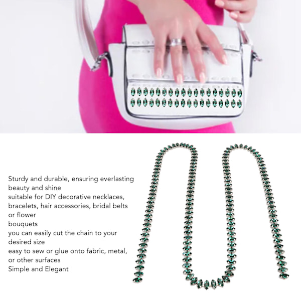 Strass Klo Kedja 1 Yard Lång Glittrande Elegant Mångsidig Strassremsa för Smycken Kläder DIY Grön