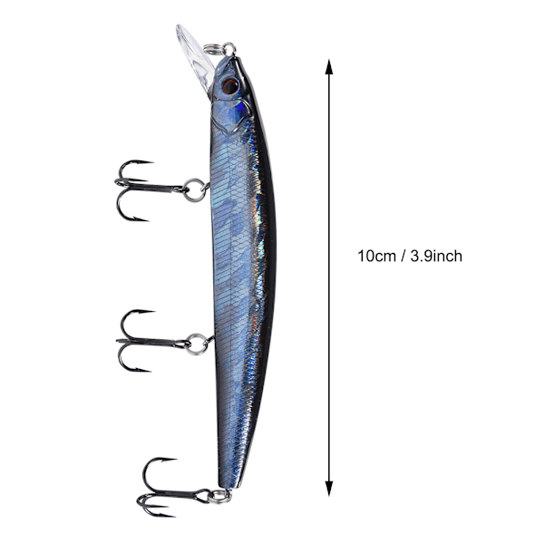 3D Ögon Livslik Konstgjord Krok Lockbete Leurre Bete Crankbait Fiskeredskap (Svart Rygg Blå)