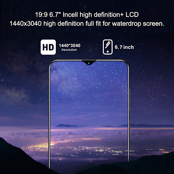6.7IN 1440X3040 Fingeravtrycksupplåsning Dubbla SIM-kort Dubbla Standby Smartphone 100‑240V 8+256GBEU