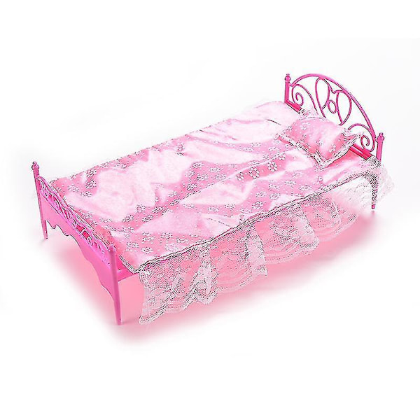 1 Set Enkelsäng för Barbie Dockhus Möbler & Kudde Lakan Färg Slumpmässig