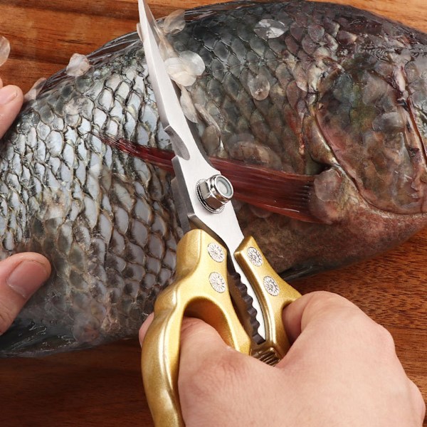 Köksax, Kraftig och Vass Köksax Tål Maskindisk, Kökstillbehör Matlagningsax för Kök Kött Kyckling Fisk Fågel Gold