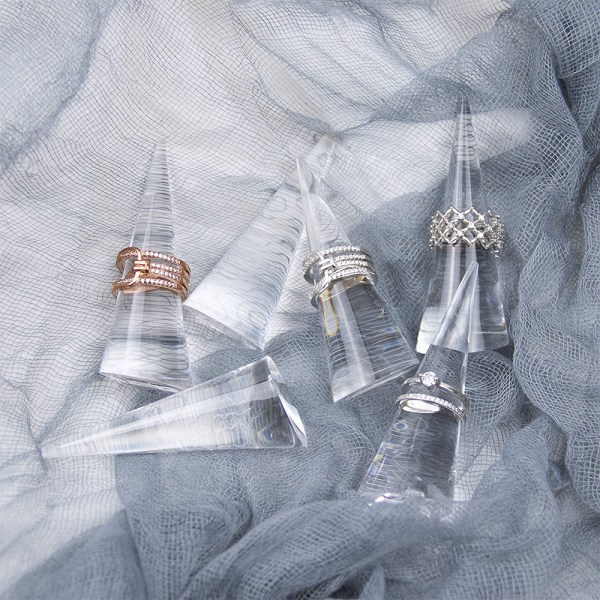 5-pack konformad akryl-ringskärm för smyckesutställningsställ (klar & svart och vit)