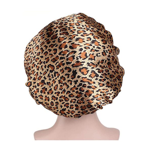 Satin Nattmössa för Dam & Flickor, Justerbar Stor Satinhatt Leopard