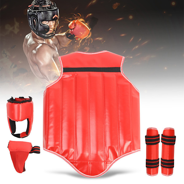 4 st/set Universal Utomhus Boxning Kamp Skyddsutrustning Huvud Kropp Ljumsk Leg Guard (Röd M)